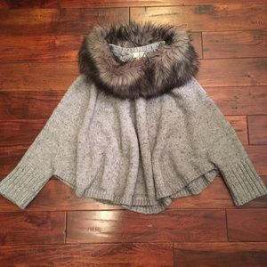 Michael Kors Fur Collar Sweater Poncho